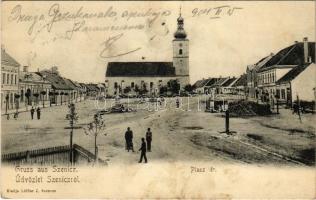 1904 Szenice, Szenicz, Senitz, Senica nad Myjavou; Piac tér, templom. Löffler J. kiadása / square, church (EK)