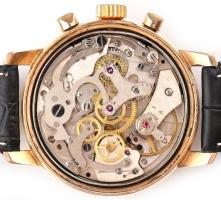 Zédon kronográfos, stopperes kézi felhúzós karóra, fekete számlappal, aranyozott indexekkel és tokka...