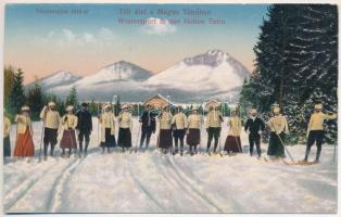 Tátraszéplak, Tatranska Polianka, Westerheim (Magas-Tátra, Vysoké Tatry); téli élet, síelők csoportja / winter sport, skiing group