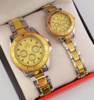 Geneva replika női és férfi karóra, kis kopásnyomokkal, tokban, elemcserére szorul