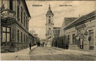 1913 Komárom, Komárnó; Jókai Mór utca, templom, Girch József üzlete / street, church, shop