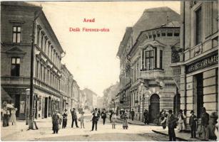 Arad, Deák Ferenc utca, gyógyszertár, üzletek. Kerpel Izsó kiadása / street view, pharmacy, shops (r)