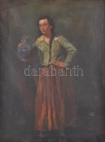 Jelzés nélkül: Lány vizes korsóval. Olaj, vászon, 90x60 cm Dekoratív keretben