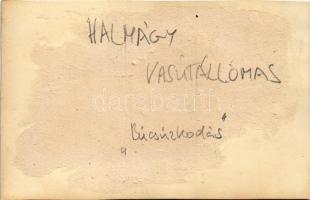 Halmágy, Halmeag; vasútállomás / railway station. photo (non PC) (vágott / cut)