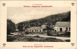 Nagybáród, Borod; Jó szerencsét! Üdvözlet a nagybáródi kőszénbányából / Glück auf! Gruss aus den Nagybáróder Kohlenwerke / coal mine, miners colony