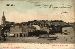 1905 Zilah, Zalau; Kossuth tér északi része, Lengyel Antal üzlete, gyógyszertár. Seres Samu kiadása / square, shops, pharmacy (r)