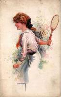 1919 Tenisz hölgy / Tennis lady. Erkal No. 336/4. s: Usabal (EK)