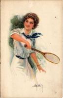 Tenisz hölgy / Tennis lady. Erkal No. 336/6. s: Usabal (EK)