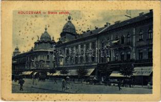 1910 Kolozsvár, Cluj; Státus paloták, Erdélyi Bank, Burger drogéria (gyógyszertár), üzletek / palaces, bank, pharmacy, shops (EB)