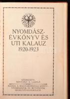 Nyomdászévkönyv és utikalauz. Kiadja a Magyarországi könyvnyomdászok és betűöntők segélyező- egyesülete. Novitzky N László (szerk).  Bp., 1920-1923. Gazdagon illusztrált, fekete-fehér és részben színes illusztrációkkal. Kiadói aranyozott egészvászon kötésben. Gerince meglazult, kopott, foltos.