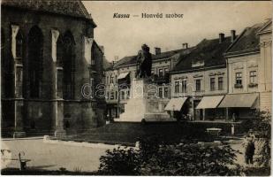 Kassa, Kosice; Honvéd szobor, temetkezési vállalat, üzlet / military statue, funeral home, shop (EB)