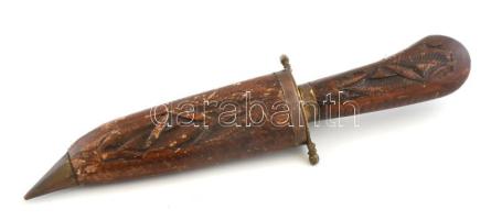 Indiai tőr, fa, réz veretekkel, kopott, h: 22cm