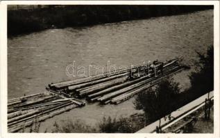 1943 Kárpátalja, Tiszai tutajozás / rafting on river Tisa + kétnyelvű bélyegzés / bilingual cancellation