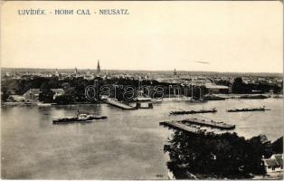 1912 Újvidék, Novi Sad, Neusatz; nyitott hajóhídon átmenő uszályok / opened pontoon bridge with barges