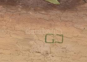 GJ jelzéssel: Csendélet. Olaj, karton. Dekoratív, kissé sérült fakeretben. 24×30,5 cm