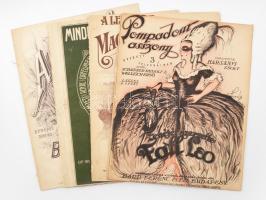 cca 1910-1920 6 db kotta (Pompadour asszony, A legujabb magyar nóták remekei, Sas Náci, stb.), illusztrált borítókkal, vegyes állapotban