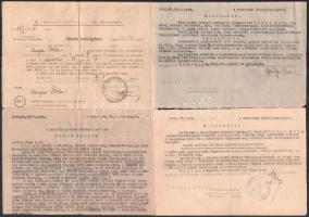 1946 Debrecen, a debreceni Népegészségügy által kiadott 1 db idézés, 2 db határozat és 1 db vádemelés népellenes bűncselekmény ügyében, a vádemelés szerint a hajdúböszörményi illetőségű kántor-karnagy 1944. nyarán Hajdúnánáson mint a helyi katonai tábor parancsnoka zsidó munkaszolgálatosokat kínzott