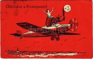 1931 Üdvözlet a Krampusztól repülőgépen / Krampus in aircraft. Erika (EK)