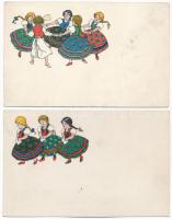 9 db régi Rigler József Ede rt. kiadású magyar népviseletes motívum képeslap / 9 pre-1945 Hungarian ...