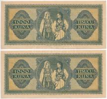 Független Horvát Állam 1943. 1000K (2x) sorszámkövetők "C 0041677 - C 0041678" T:I-
Indep...