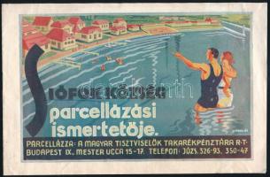 cca 1930 Siófok község parcellázási ismertetője, parcellázza a Magyar Tisztviselők Takarékpénztára Rt., dekoratív címlapú (szign. Gönczi-Gebhardt) füzet, 8p