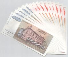 Jugoszlávia 1993. 5.000.000.000D (10x) sorszámkövetők "AA 6078311 - AA 6078320" + 50.000.0...