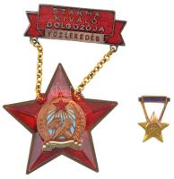 1956. Szakma kiváló dolgozója - Közlekedés Rákosi-címeres zománcozott kitüntetés hátlapon 37185 sorszámmal, miniatűrrel T:2 patina, zománchiba