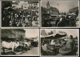 1925 Nagypiac a nagyszebeni (Erdély) főtéren, 4 db hátoldalon feliratozott fotó, szép állapotban, 6×8,5 cm