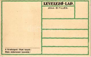 Cserkész művészlap. A fáradtságnak fittyet hányok: Diana sósborszeszt használok! / Hungarian boy sco...