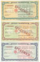 ~1970. Országos Takarékpénztár csekkek 100Ft + 200Ft + 500Ft-ról, SPECIMEN (MINTA) bélyegzéssel, 000-ás sorszámmal T:I-