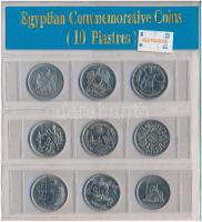 Egyiptom 1967-1984. 10p Cu-Ni (9xklf) különböző forgalmi emlékkiadások fóliatokban T:1-,2 Egypt 1967-1984. 10 Piastres Cu-Ni (9xdiff) different circulating commemorative coins in foil packing C:AU,XF
