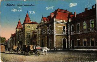 1915 Miskolc, Tiszai pályaudvar, vasútállomás, lovas hintók. Grünwald Ignác kiadása (EK)