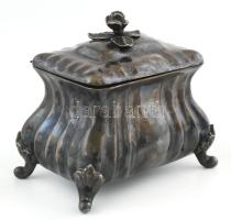 Neobarokk cukordoboz, ón, XIX. sz., 14×10×14 cm