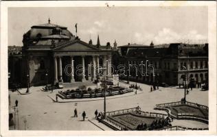 1941 Nagyvárad, Oradea; Bémer tér, Szigligeti színház, Magyar Általános Hitelbank, úri fodrászat, kalap üzem, Fazekas és Szántay János üzlete / square, theatre, bank, shops, hairdresser