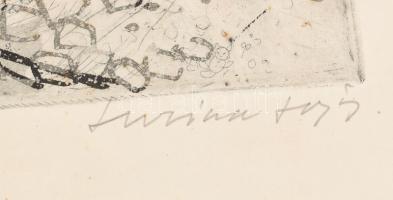 Luzsicza Lajos (1920-2005): Vág-völgyében. Aquatinta, papír. Jelzett, . 30x40 cm Kissé foltos a lap ...