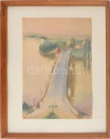 Baráth Pál (1950-): Híd. Akvarell, papír.. Keretben. Jelzett. 40x30 cm Üvegezett keretben