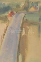 Baráth Pál (1950-): Híd. Akvarell, papír.. Keretben. Jelzett. 40x30 cm Üvegezett keretben