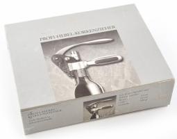 Profi dugóhúzó készlet, palack nyakára rögzíthető karral. Eredeti dobozában, újszerű, részben tisztí...