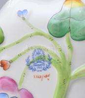 Herendi Viktória mintás porcelán levél formájú edényke. Kézzel festett, jelzett, hibátlan. 14x11 cm