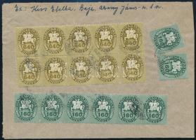 1946 (14. díjszabás) Levél Ausztriába 20 db Lovasfutár bélyeggel bérmentesítve