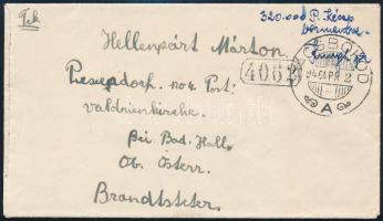 1946 (11. díjszabás) Levél 320.000P készpénzes bérmentesítéssel Bácsbokodról Ausztriába