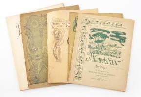 cca 1880-1910 5 db vegyes kotta tétel (Konkoly-Thege Miklós-Lenau: Himmelstrauer, Chopin Walzer stb.), többségében foltos és/vagy sérült, részben szecessziós borítókkal