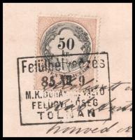 1885 Tiszaroff, bizonyítvány viaszpecséttel, 50 Kr okmánybélyeggel