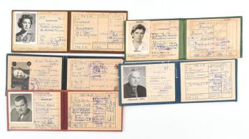 1954-1973 5 db fényképes vállalati igazolvány (XII. ker. Tanács, Méhészeti szöv., MAFILM, Építőgépja...