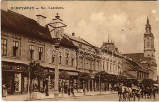 1907 Nagyvárad, Oradea; Szent László tér, Fekete sas szálloda, Mezei és Waldmann Mór üzlete / square, shops (vágott / cut)