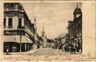 1903 Nagyvárad, Oradea; Fő utca, Leipnik Mihály úri divat áruháza, üzletek. Helyfi László kiadása / main street, shops (EK)