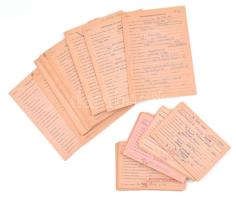 cca 1960-80 Magyar Írószövetség párttag nyilvántartó lapjai (kartonjai), össz. kb. 50 db, közte sok neves író, költő, újságíró, irodalomtörténész: Dobozy Imre, Baranyi Ferenc, Bertha Bulcsu, Thiery Árpád, Iszlai Zoltán, Jovánovics Miklós, Kovács Sándor Iván, Földes Mihály, Faragó Vilmos, Bogáti Péter, Mezei András, Örsi Ferenc, Major Ottó, Almási Miklós, Teknős Péter, Thury Zsuzsa stb. 10x14 és 21x14 cm méretben.
