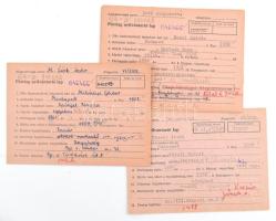 cca 1960-80 Magyar Írószövetség párttag nyilvántartó lapjai (kartonjai), össz. kb. 50 db, közte sok ...