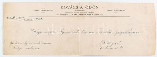 1928 Kovács A. Ödön gépészmérnök által küldött boríték két saját levélzáróval és saját viaszpecséttel