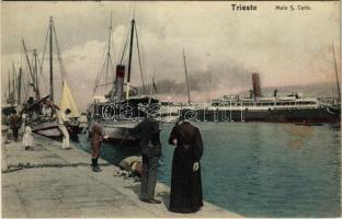 1931 Trieste, Trieszt; Molo S. Carlo / port, steamships, SS Cleopatra (gluemarks)